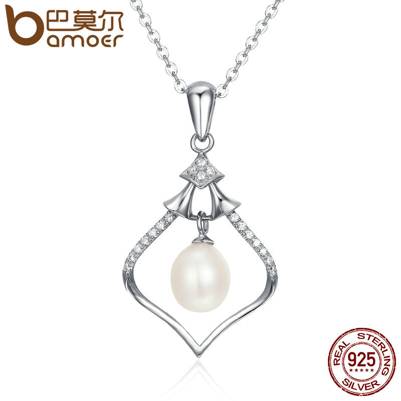 Real 925 Sterling Silver Elegant Magic Rhythm Box Fresh Water Pearl Pendant Necklaces for Women Fine Jewelry SCN115