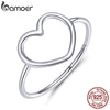 BAMOER Sterling Silver 925 Simple Minimalist Heart Finger Rings for Women Wedding Engagement Statement Jewelry SCR641