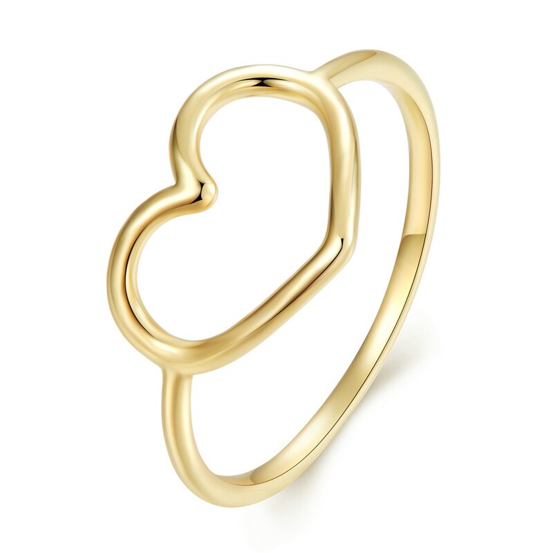 BAMOER Sterling Silver 925 Simple Minimalist Heart Finger Rings for Women Wedding Engagement Statement Jewelry SCR641