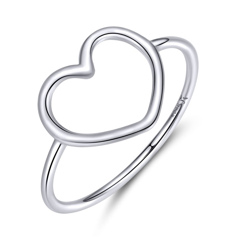 BAMOER Sterling Silver 925 Simple Minimalist Heart Finger Rings for Women Wedding Engagement Statement Jewelry SCR641