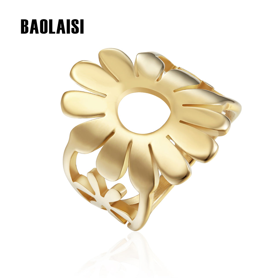 Circle Sunflower Rings New Brand 2020 Female Size Rings Fashion Popular Jewelry Stainless Steel Rings Gold Silver Color