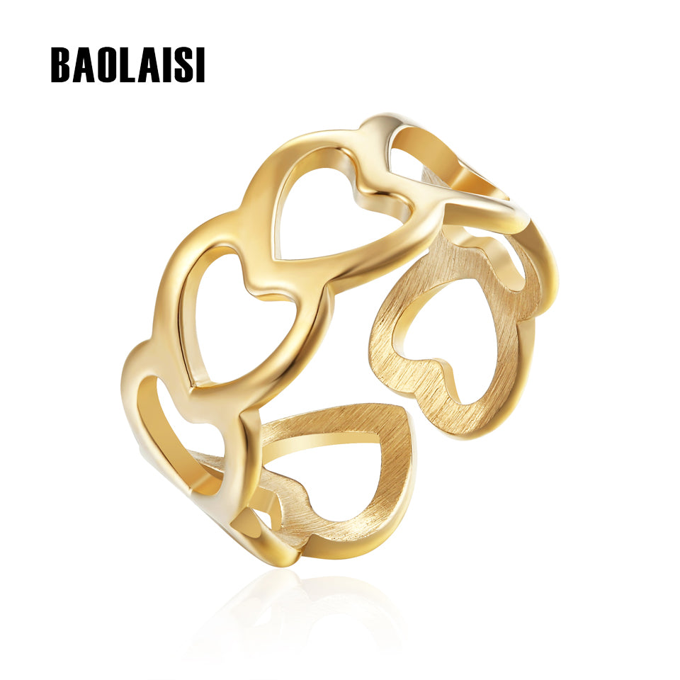 Romantic Gold Silver Color Heart to Heart Ring Stainless Steel Cheap Rings For Women Wedding Fashion Jewelry