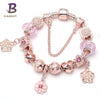 Rose Gold Color Flower Charm Bracelets & Bangles For Women With Crystal Beads Pandora Bracelet Femme Brand Jewelry