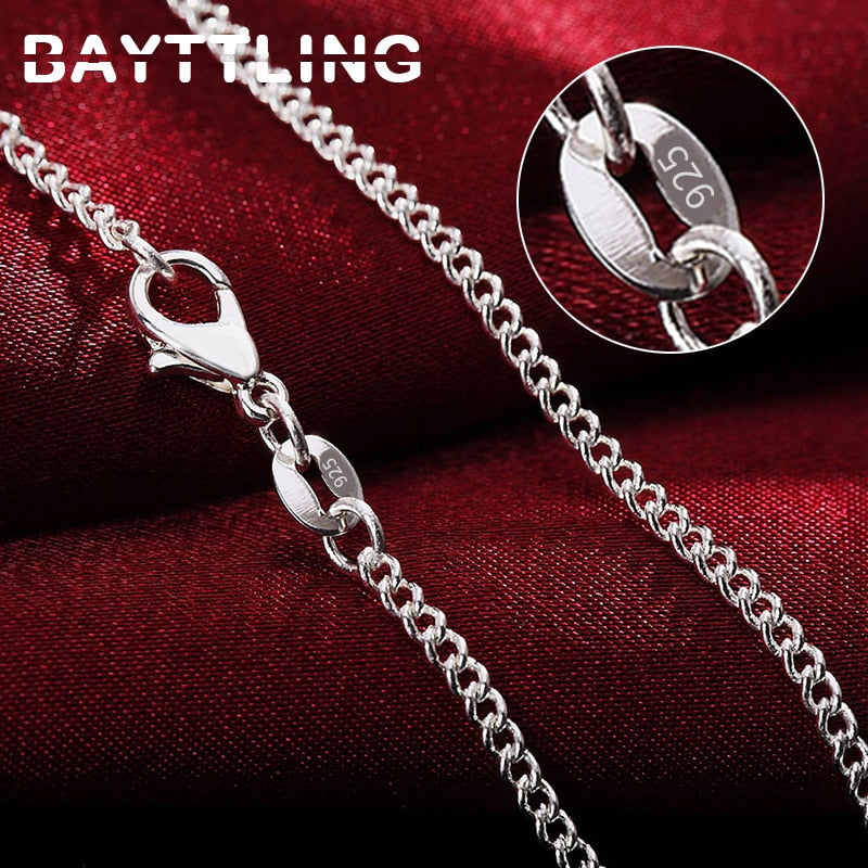 BAYTTLING 925 sterling silver 16/18/20/22/24/26/28/30 inches 2MM Full Sideways Chain Necklace For Women Men Gift Jewelry
