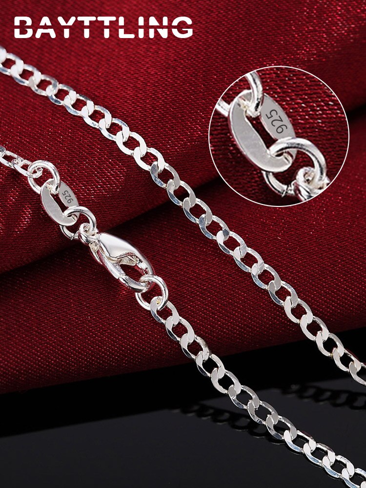BAYTTLING 925 sterling silver 16/18/20/22/24/26/28/30 inches 2MM Full Sideways Chain Necklace For Women Men Gift Jewelry