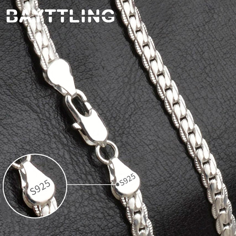 BAYTTLING S925 Sterling Silver Gold/Silver 8/18/20/24 Inch Side Chain Necklace For Women Men Jewelry Gifts