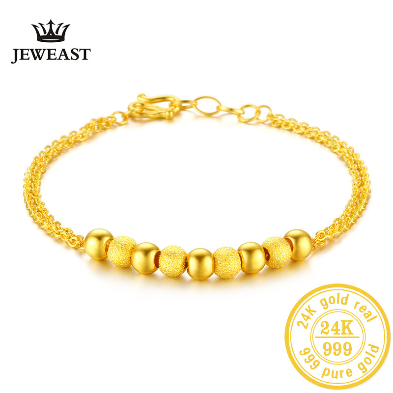 BB 24k Gold Bracelet Pure Yellow Genuine AU999 Bangle Fine Wedding Engagement fine Jewelry Women Beads Chain 2020 New Hot Sale