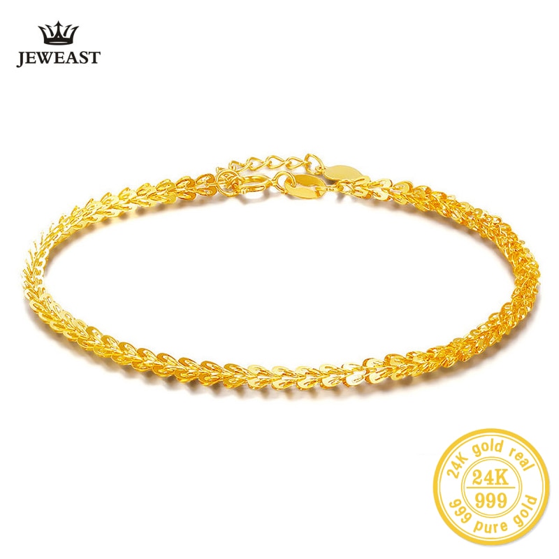 BBB 24k Gold Bracelet Women girl Fine Jewelry engagement Wedding Gift 999 Vintage bangle Party Trendy Real True New Top Discount