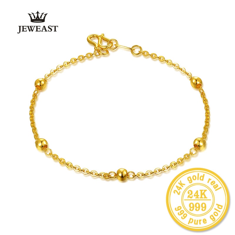 BBB 24k Pure Gold Bracelet Lady Women Genuine Real Solid Bangle Smooth Bead Woman Girl Gift Fine Jewelry 2020 New Top Party