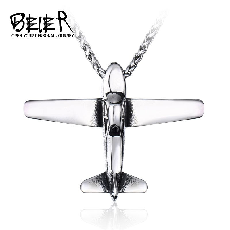 BEIER Airplane Necklaces & Pendants Air Plane Pendant Aircraft Choker Necklace For Women Men Stainless steel BP8-399