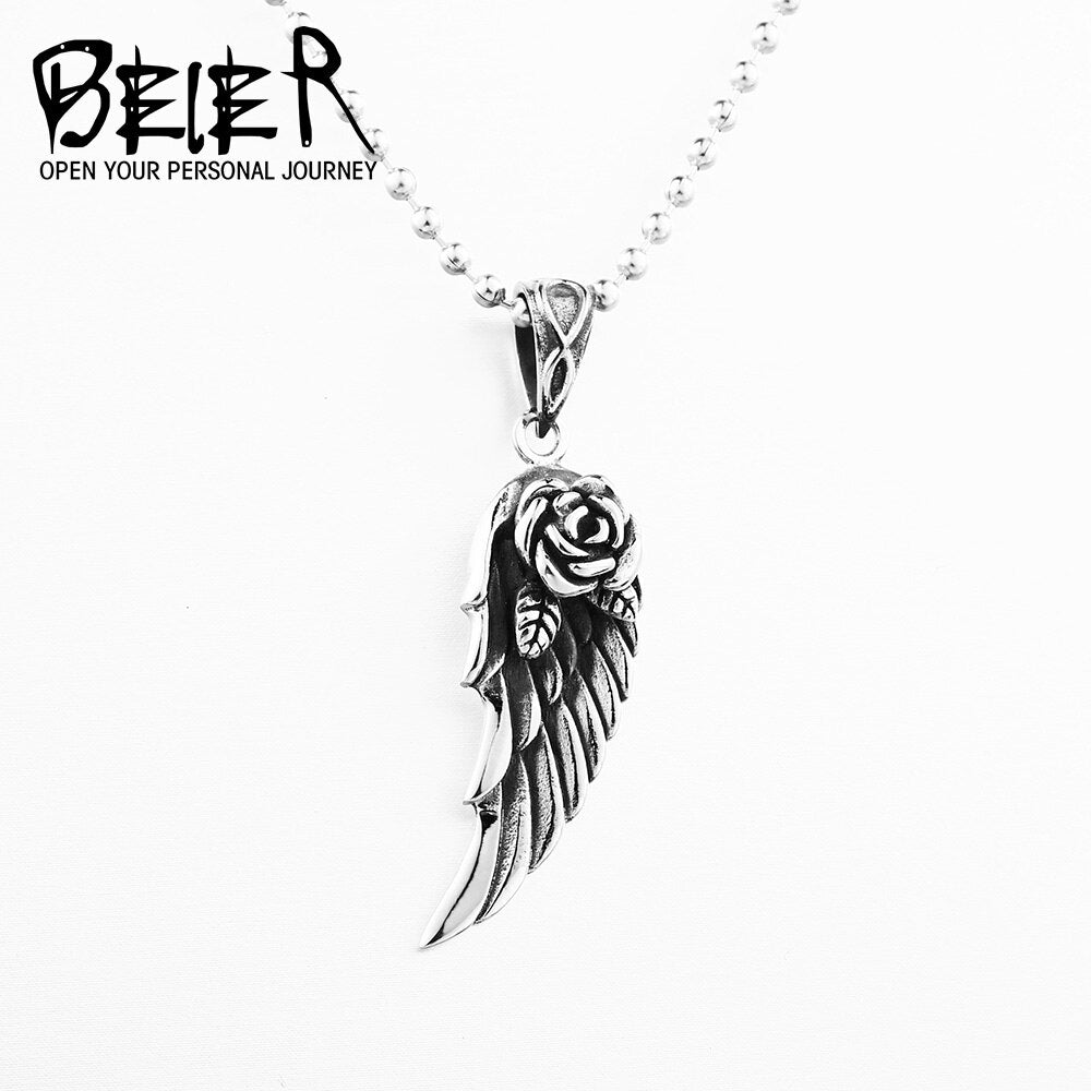BEIER Cool Nice Detail Part Feather Flower Pendant Necklace For Man 316L Stainless Steel Gothic Personality Jewelry  BP8-262