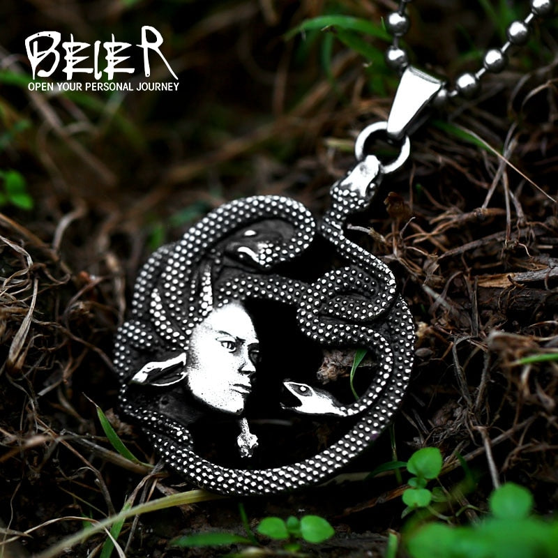 BEIER 316L Stainless Steel The snake medusa necklace pendant Cool Skull Punk Movie Animal Jewelry BP8-657
