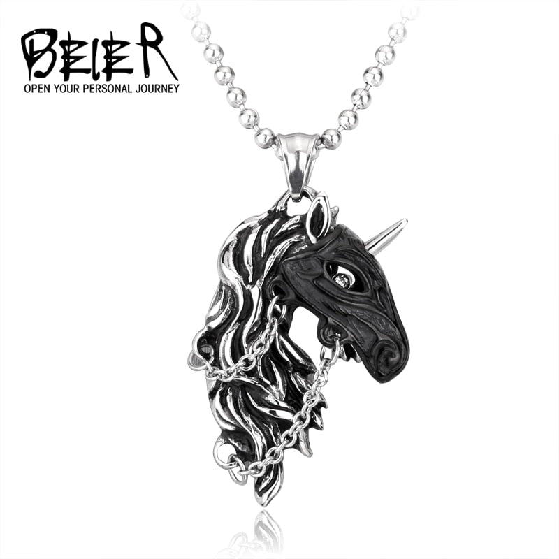BEIER Horse Heads Animal pendant Heart  Amulet necklace for man Gift guardian choker Viking Jewelry BP8-107