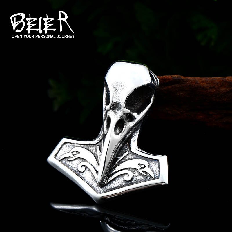 BEIER Norse Raven Viking pendant Necklace Crow Runes Thor Hammer Mjolnir Talisman Vintage Eagle Men Chain omen BP8-410