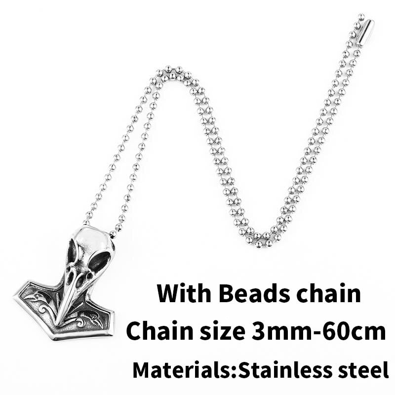 BEIER Norse Raven Viking pendant Necklace Crow Runes Thor Hammer Mjolnir Talisman Vintage Eagle Men Chain omen BP8-410