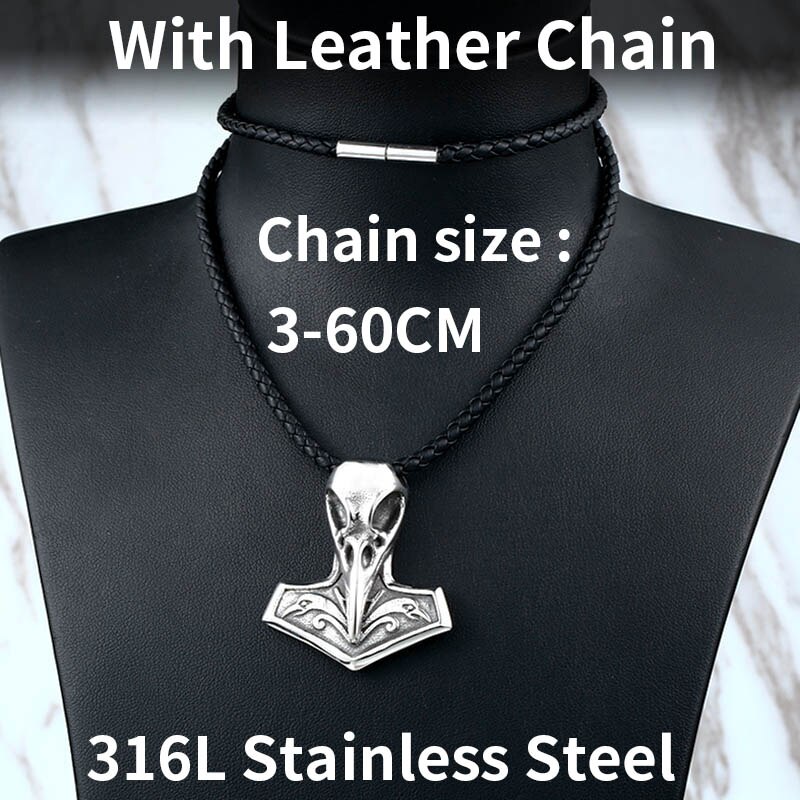BEIER Norse Raven Viking pendant Necklace Crow Runes Thor Hammer Mjolnir Talisman Vintage Eagle Men Chain omen BP8-410