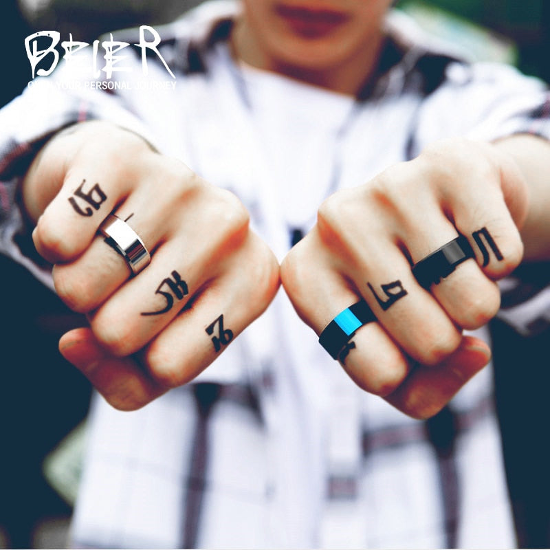 Silver Color Stainless Steel hop Men ring High Polished Black 24k gold Titanium Ring Fashion jewelry BR-R006