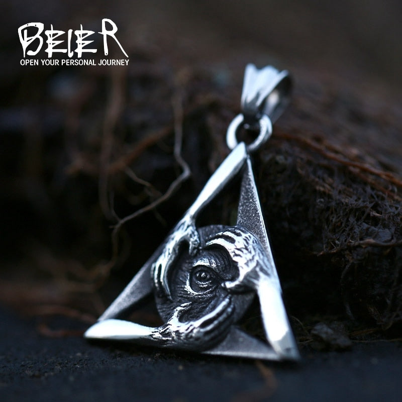 BEIER Stainless Steel religion Mystic Eye Of God pyramid Disc  Pendant Chain Necklace men Jewelry BP8-674