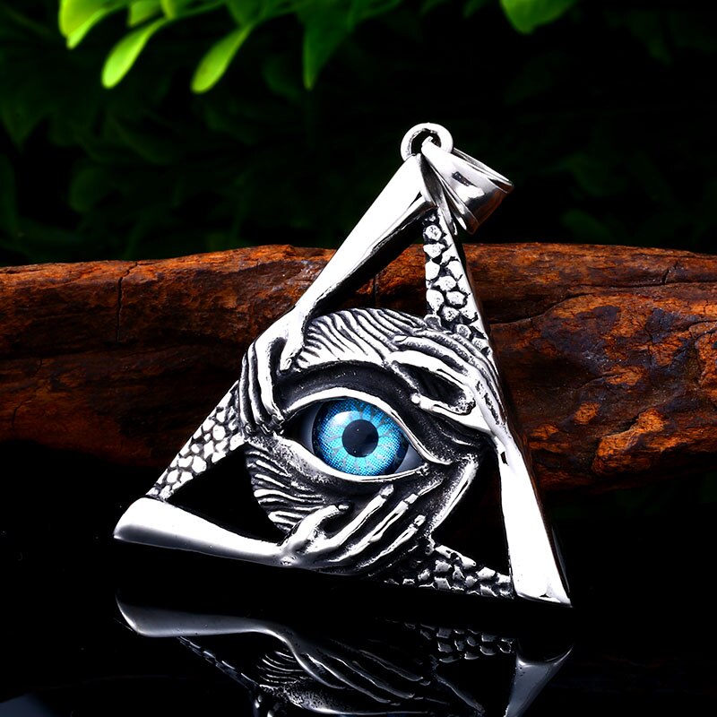 BEIER Stainless Steel religion Mystic Eye Of God pyramid Disc  Pendant Chain Necklace men Jewelry BP8-674
