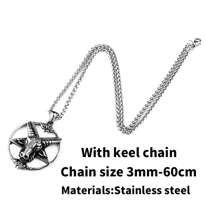 BEIER Stainless steel  Pentagram Pan God Skull Goat Head Pendant Necklace Satanism Occult Metal Vintage Star for Man BP8-342