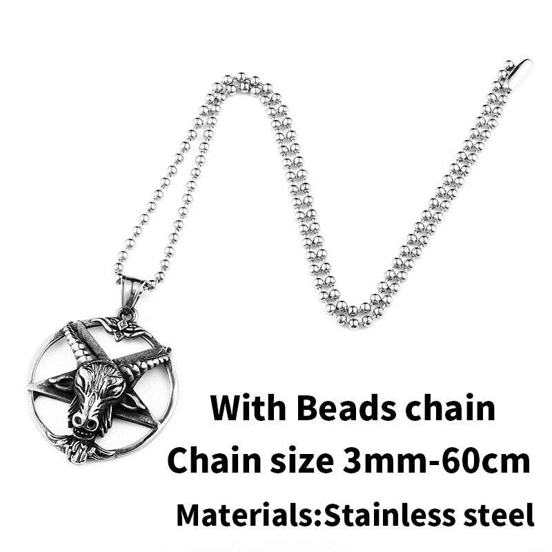 BEIER Stainless steel  Pentagram Pan God Skull Goat Head Pendant Necklace Satanism Occult Metal Vintage Star for Man BP8-342