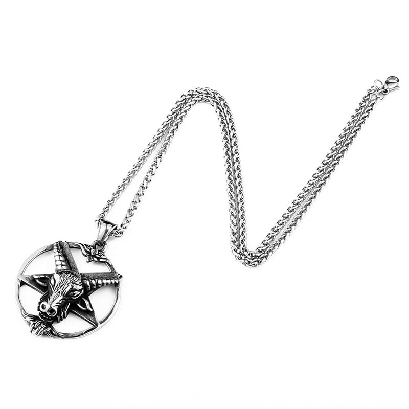 BEIER Stainless steel  Pentagram Pan God Skull Goat Head Pendant Necklace Satanism Occult Metal Vintage Star for Man BP8-342