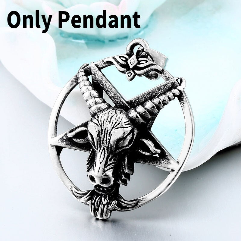 BEIER Stainless steel  Pentagram Pan God Skull Goat Head Pendant Necklace Satanism Occult Metal Vintage Star for Man BP8-342