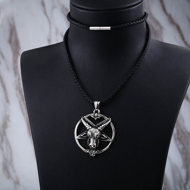 BEIER Stainless steel  Pentagram Pan God Skull Goat Head Pendant Necklace Satanism Occult Metal Vintage Star for Man BP8-342