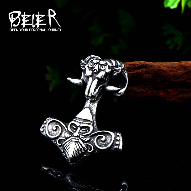 BEIER thor hammer Nodic Vikings Runes Pendant Necklace mjolnir Valknut Original Amulet Chain for man party jewelry BP8-403