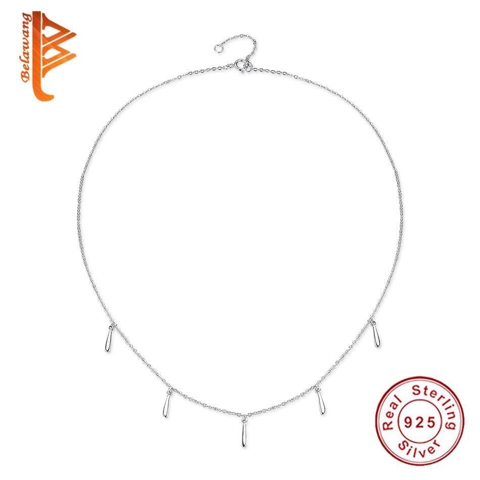 Genuine 925 Sterling Silver Simple Chokers Necklace For Women Stick Pendant Necklace Jewelry Trendy