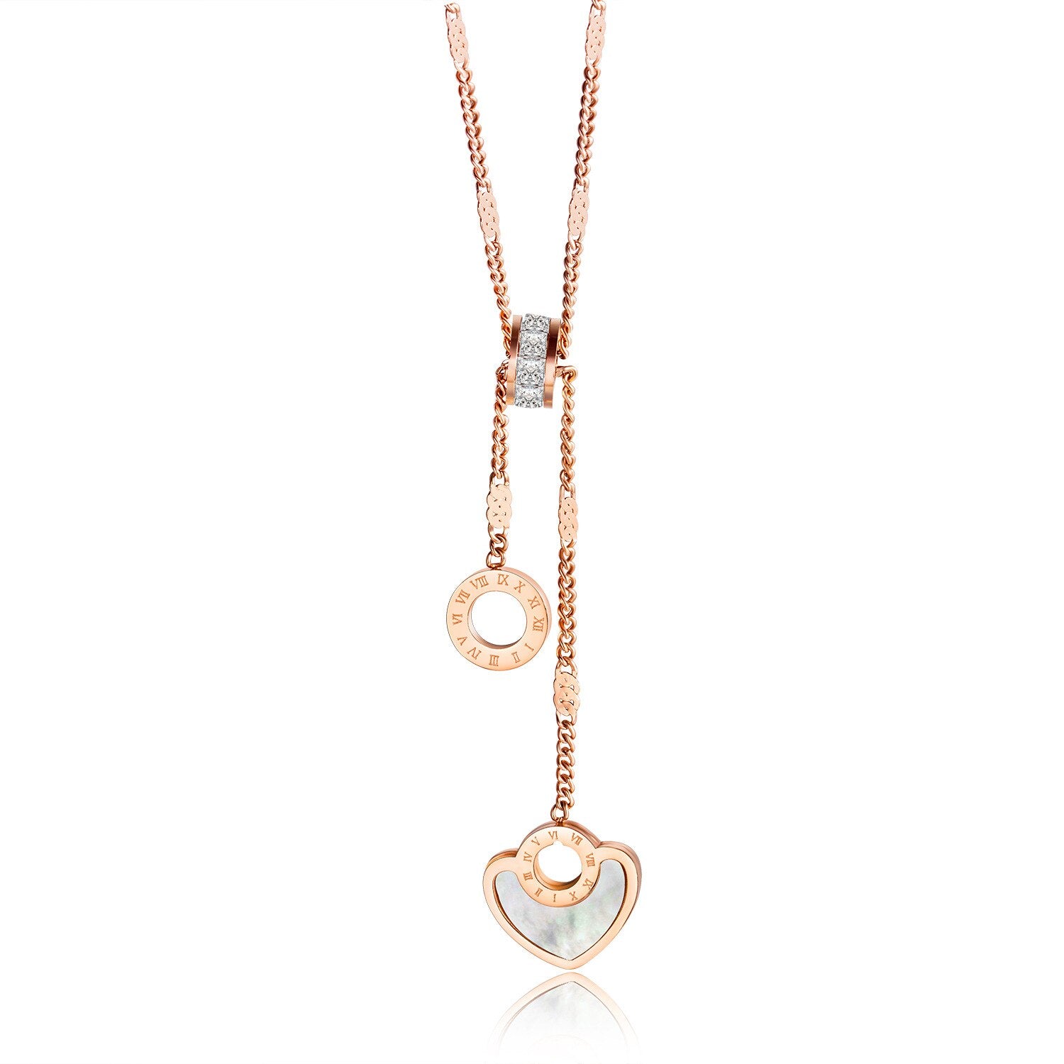 BFORTUNE Stainless Steel And Oyster Materials Roma Numbers Hoop Heart Shape Classical Women Necklaces