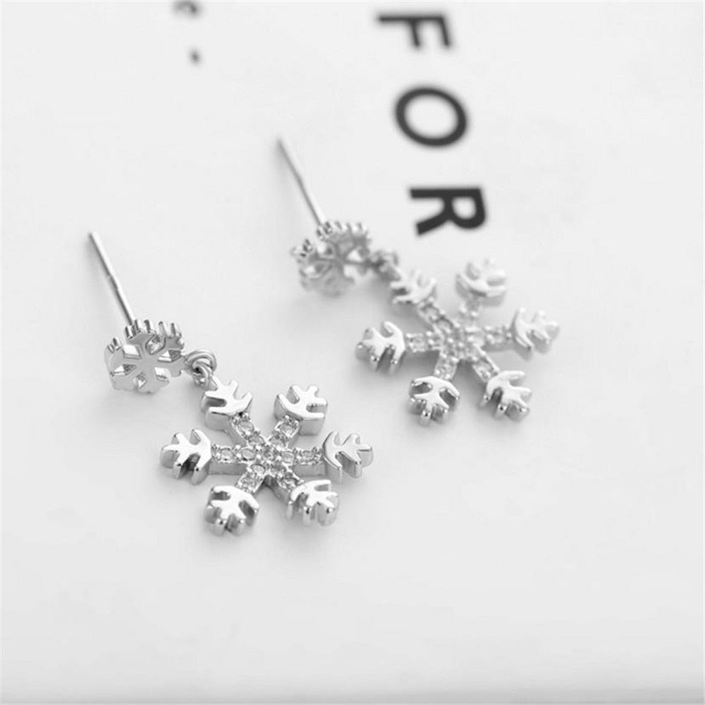 925 Sterling Silver Fashion Stud Earrings Lady Elegant Snowflake Sweet Zircon Earring S925 Fine Jewelry