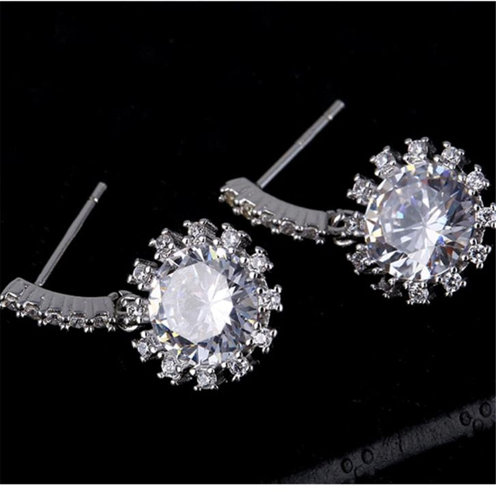925 Sterling Silver Fashion Zircon Stud Earrings Small Sun Lady Elegant Earring S925 Fine Jewelry