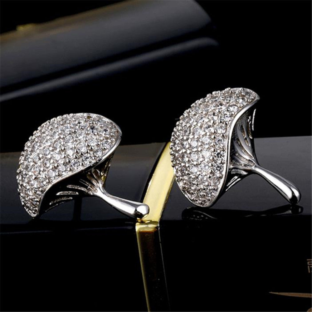 925 Sterling Silver Zircon Crystal Stud Earrings Mushroom Ginkgo Leaf Shape For Women Original Jewelry S925 Gift For Lover