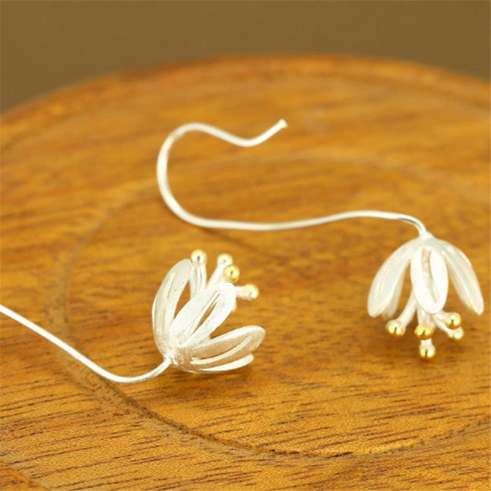 Elegant S925 Sterling Silver Flower Long Tassel Earrings For Women Thai Proces Female Sterling silver jewelry Fast Shipping