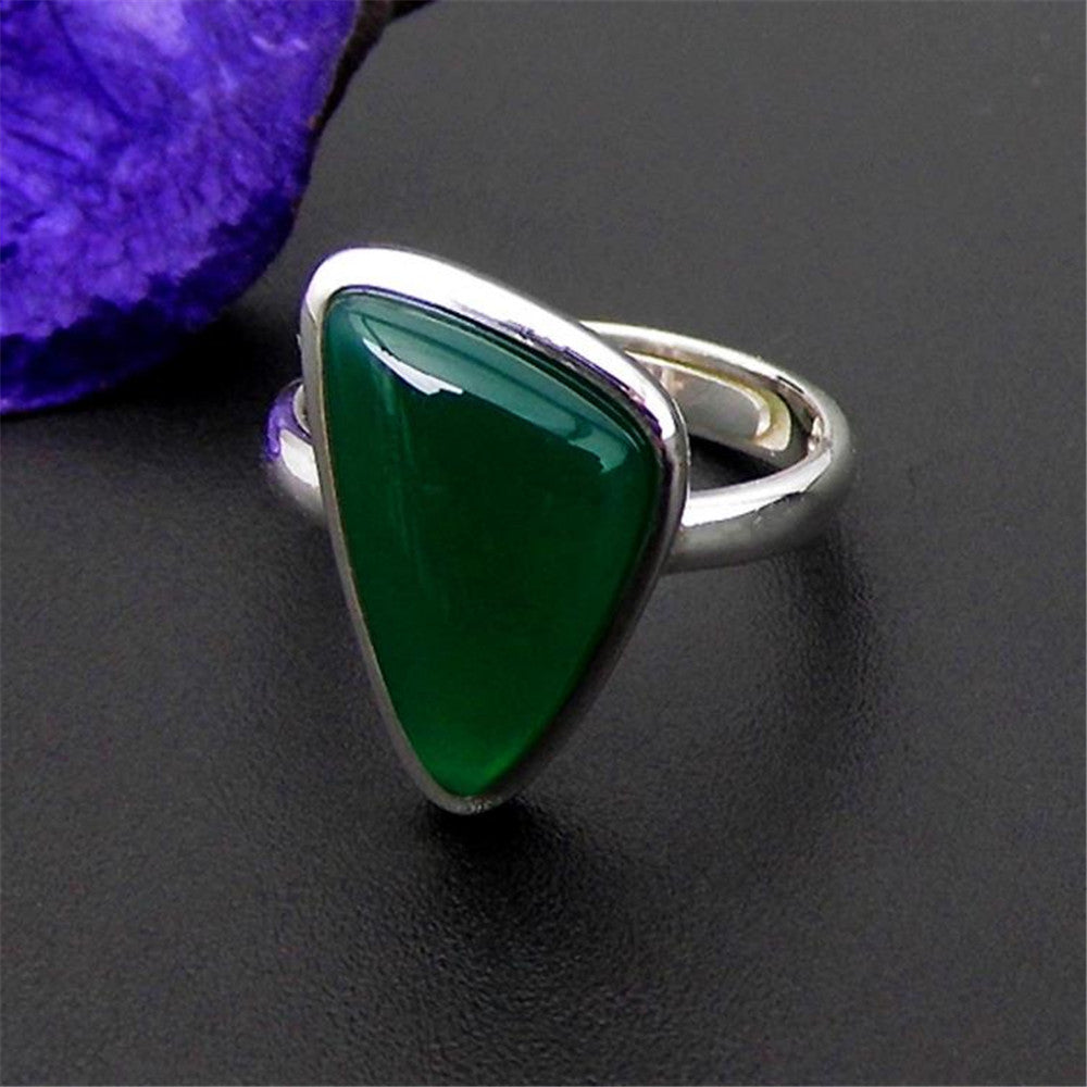 New Arrivals S925 Pure Silver Green Yellow agate triangle open ring Tourist Commemoration Jewelry