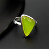 New Arrivals S925 Pure Silver Green Yellow agate triangle open ring Tourist Commemoration Jewelry