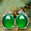 New Product 925 Pure Silver Stud Earrings Natural Green Chalcedony Fashion Simple Silver Jewelry