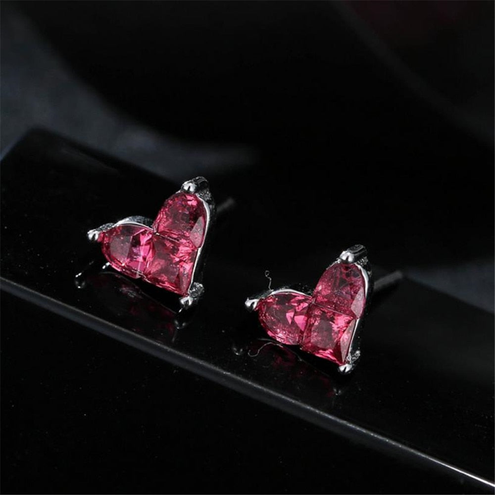 S925 New Fashion Brand Jewelry Crystal Stud Earrings For Women Tiny Simple Heart-shaped Earrings Christmas Gift