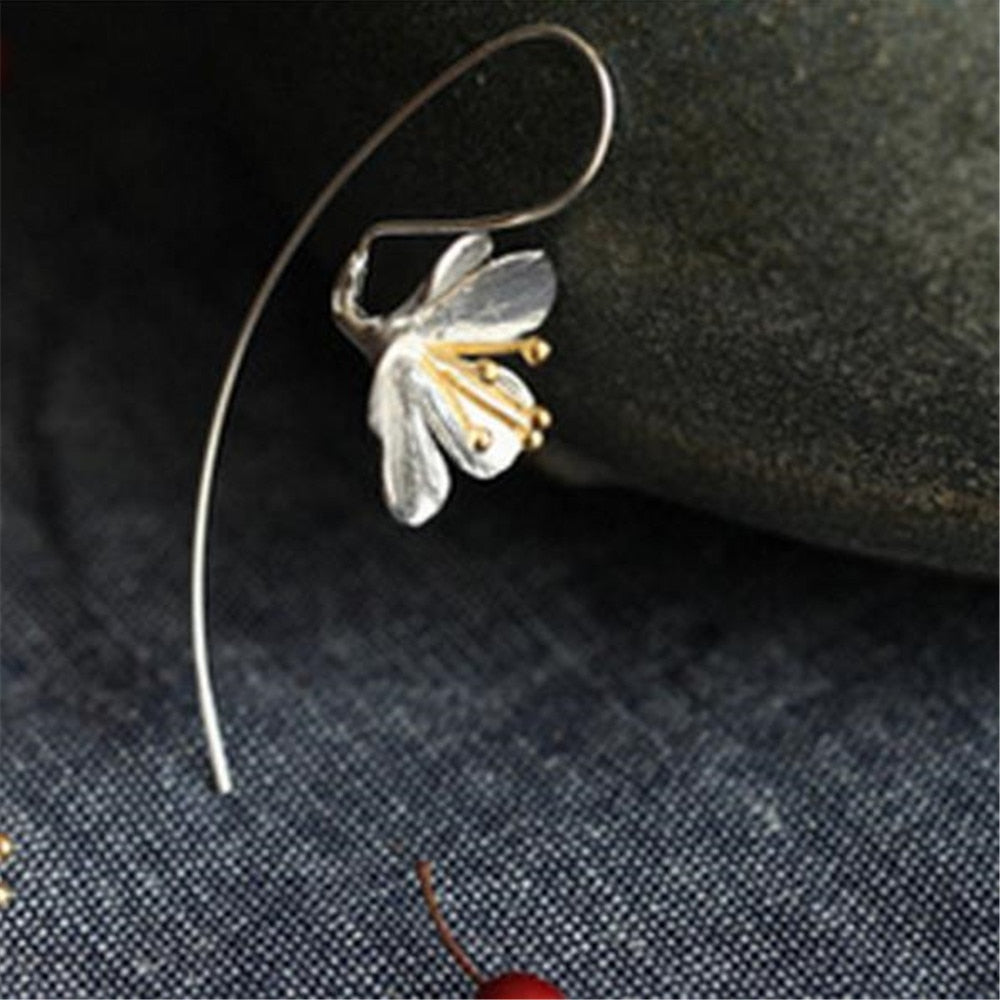 S925 Sterling Silver Flower Long Tassel Earrings For Women Thai Process Elegant Girls Sterling silver jewelry Fast Shipping