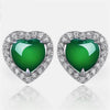 Women's 925 pure silver Green Chalcedony Stud Earrings Ladies' Sweet Heart-Shaped Retro Silver Jewelry High Quality.