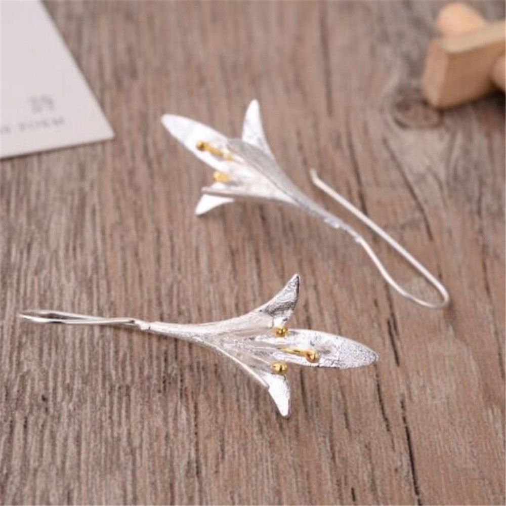 Women's S925 Sterling Silver Drop Earrings Simple Vintage Anniversary Flowers and Plants Earrings Fine Jewelry