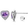 Women's S925 Strling Silver Earring Studs Exquisite Purple Heart Shaped Inlaid Zircon Studs Party Jewelry