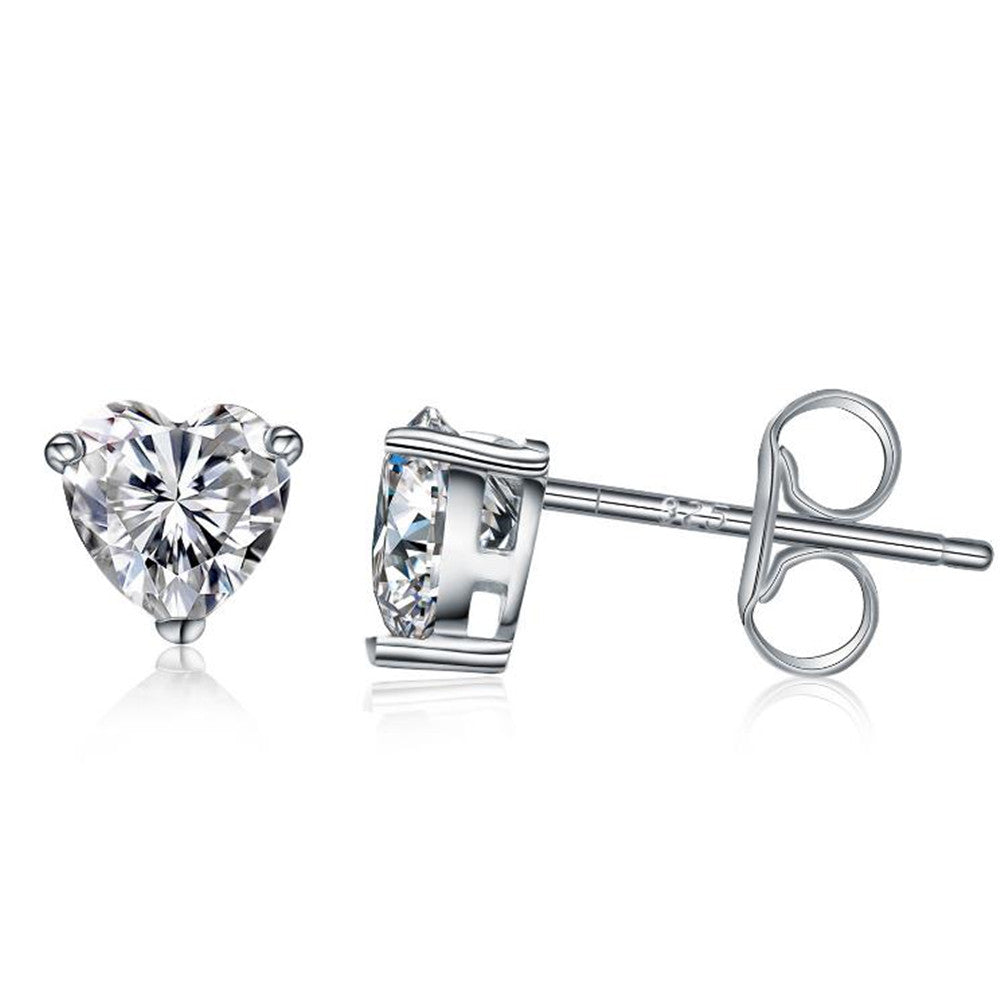 Women's S925 Strling Silver Earring Studs Exquisite Sea Heart Small Heart Shaped Inlaid Zircon Studs Jewelry