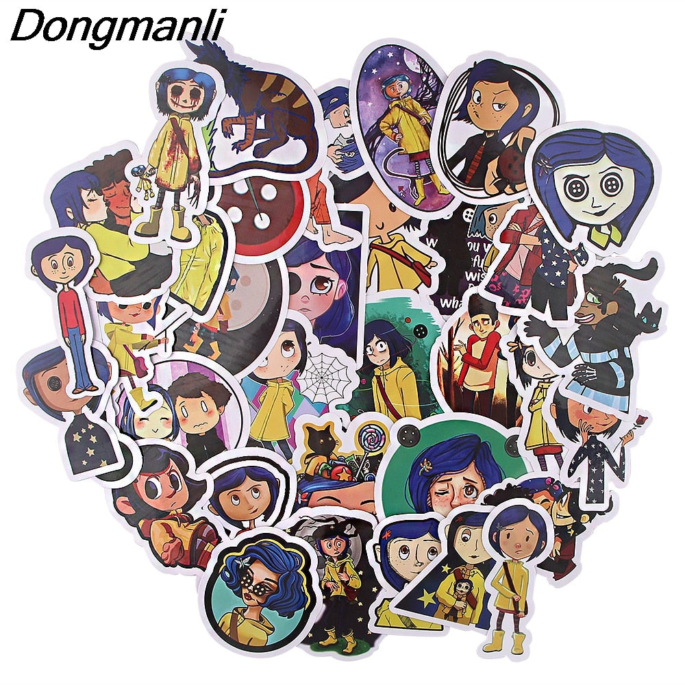 BG156 Dongmanli 35pcs/set Coraline Stickers Movies Stickers For Children On The Laptop Fridge Phone Skateboard Suitcase Stickers