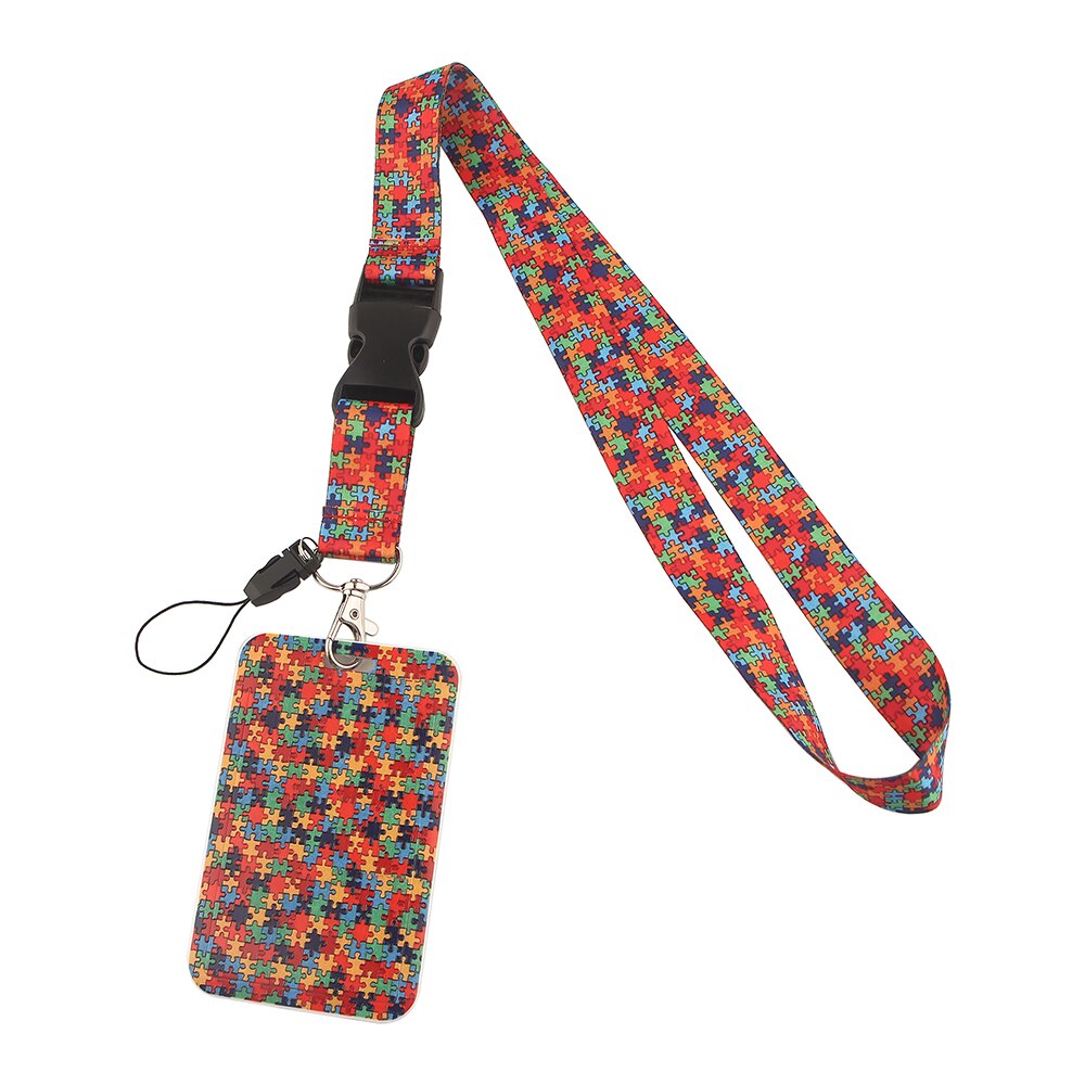 BG674 Autism Awareness Lanyards with ID Holder Name Tag Badge Holder with Neck Lanyard Bank Credit Card Badge Holder Accessories