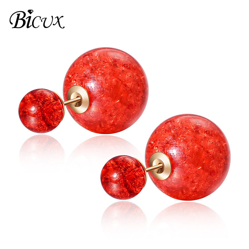 Fashion Cute Korean Bohemian Opal Colorful Small Stud Earrings for Women Size Ball Double Sided Earring Jewelry Wholesale