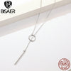 BISAER 925 Sterling Silver Sweater Long Chain Circle Bar Long Necklaces Pendant for Women Sterling Silver Jewelry Collar ECN304