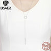 BISAER 925 Sterling Silver Sweater Long Chain Circle Bar Long Necklaces Pendant for Women Sterling Silver Jewelry Collar ECN304