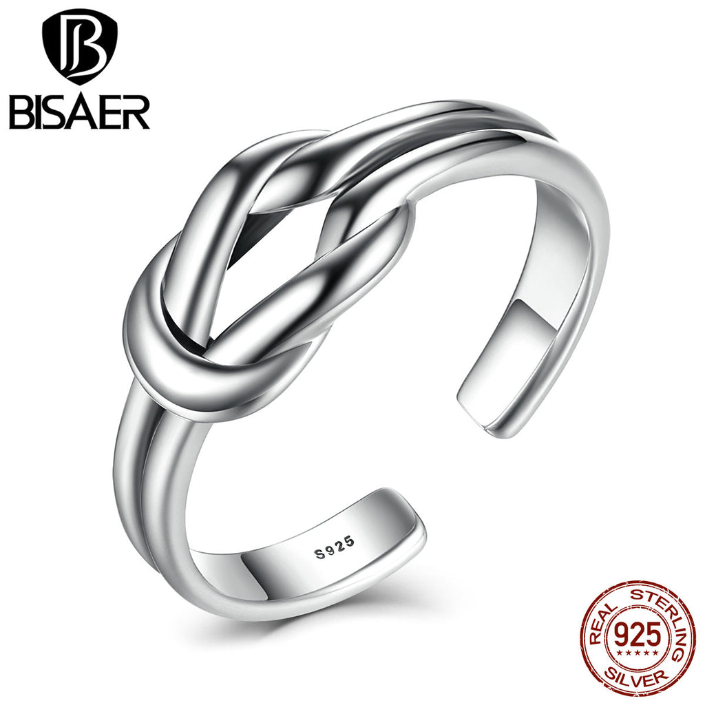 BISAER Vintage Sterling Silver Ring Twisted Rope Antique Engagement Rings For Women Wedding High Quality Gift HUR026